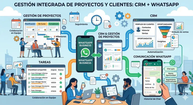 gestión proyectos tareas crm whatsapp